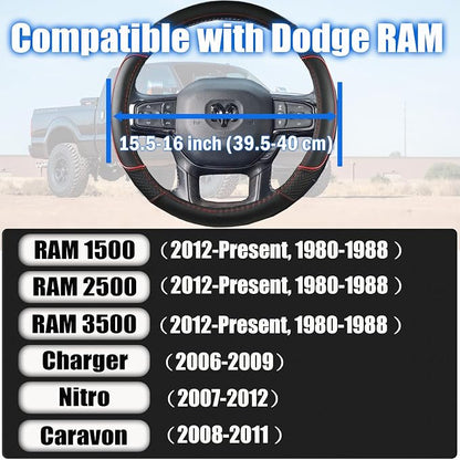 Steering Wheel Cover for Dodge RAM 1500, 2500, 3500 - Premium Microfiber Leather Auto Car Accessory with Non-Slip Grip, Rugged Durability & Interior Upgrade, 15.5-16 inch (Red-Large Size)