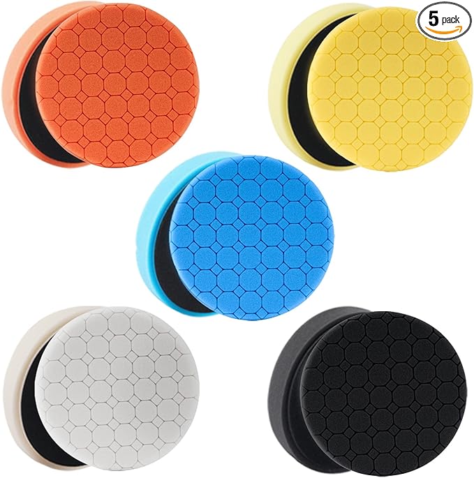 Buffing Polishing Pads, 5Pack 7 Inch Face for 6.7 Inch Backing Plate Compound Buffing Sponge Pads Cutting Polishing Pad Kit for Car Buffer Polisher, Polishing and Waxing