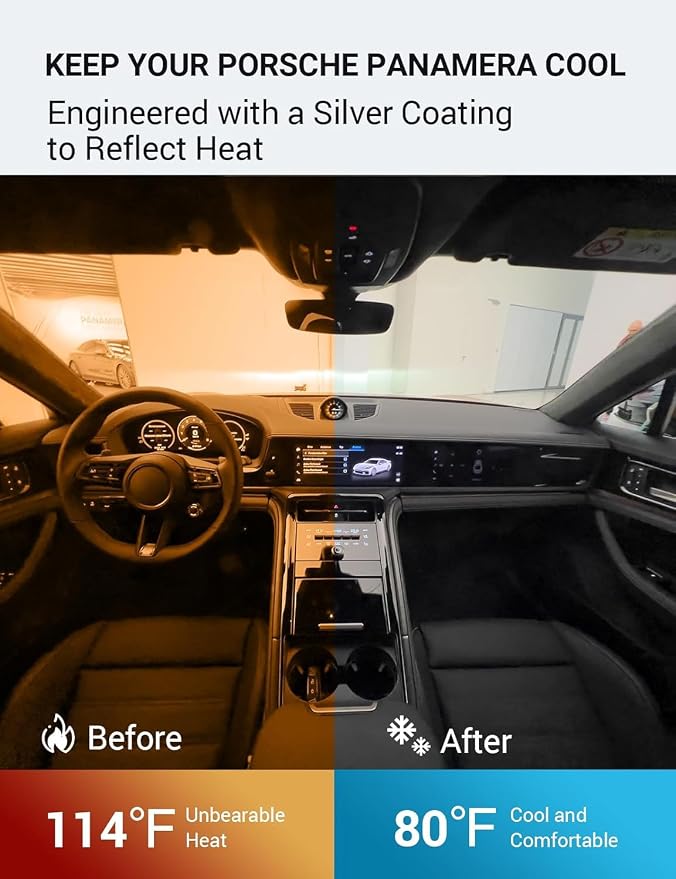 Proadsy 2026 Upgrade Windshield Sun Shade Custom Fit 2017-2025 2026 Porsche Panamera Foldable Front Sunshade Protector Sun Visor Blocks UV Rays Keep Car Cooler