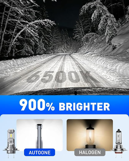 AUTOONE Latest H7/H7LL LED Bulbs, 50,000LM 900% Brightness, No Adapter Needed, 6500K White Super Bright, 1:1 Halogen Size, H7 Fog Lights, Pack of 2