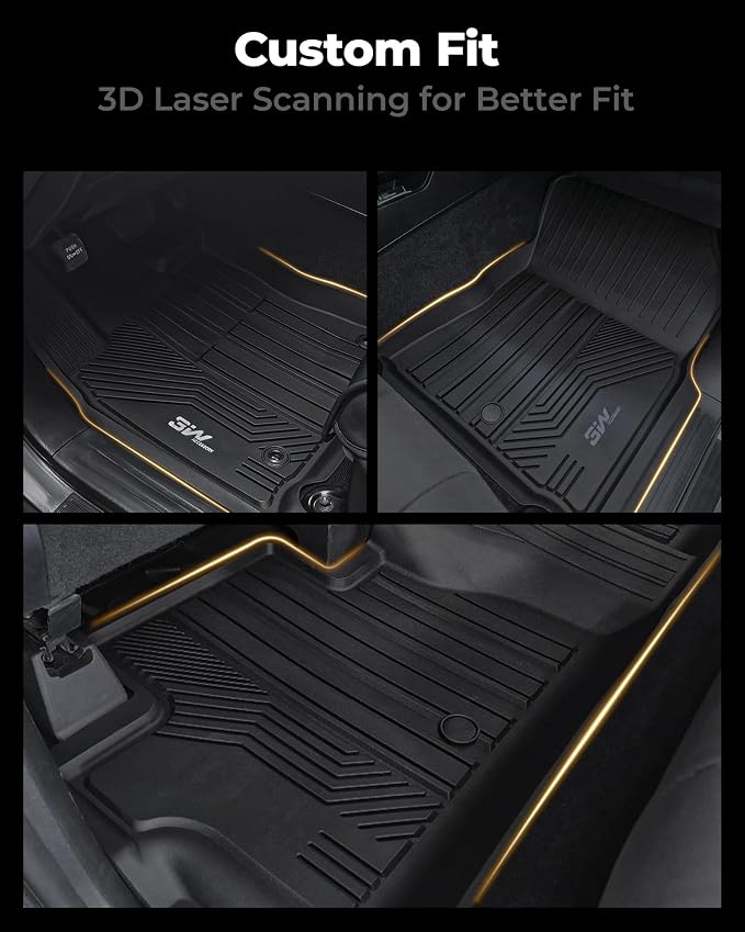 3W Floor Mats for Toyota Tundra 2014-2021 (Only for CrewMax Cab), TPE All Weather Custom Fit Floor Liner for Tundra Accessories SR5/TRD/Limited 1st and 2nd Row Full Set Car Mats Easy Clean, Black
