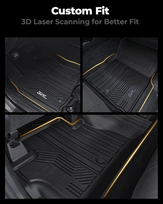 3W Floor Mats for Toyota Tundra 2014-2021 (Only for CrewMax Cab), TPE All Weather Custom Fit Floor Liner for Tundra Accessories SR5/TRD/Limited 1st and 2nd Row Full Set Car Mats Easy Clean, Black