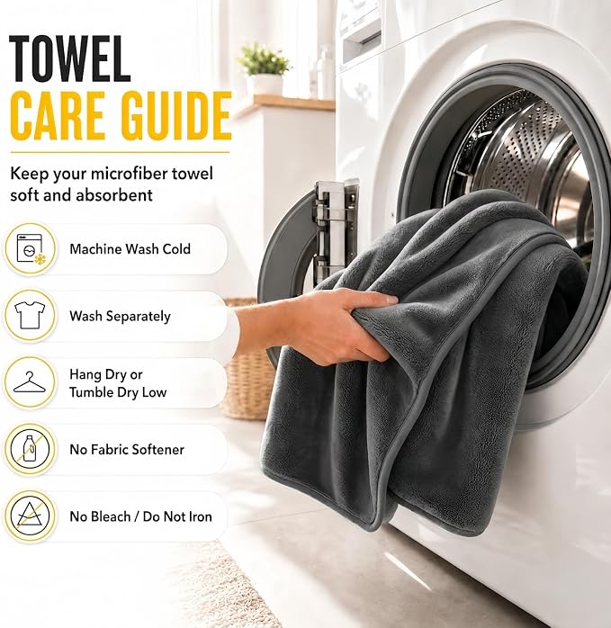 1400 GSM Car Drying Towels – XXL Microfiber Towels for Cars (48" x 24"), Ultra-Absorbent, Streak-Free, Scratch-Free, No Water Spots, Double-Twist Pile & Edgeless Design