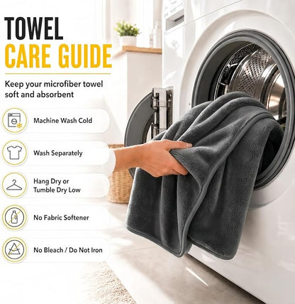 1400 GSM Car Drying Towels – XXL Microfiber Towels for Cars (48" x 24"), Ultra-Absorbent, Streak-Free, Scratch-Free, No Water Spots, Double-Twist Pile & Edgeless Design