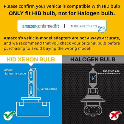 Sinoparcel Premium D5S HID Headlight Bulbs 25W OEM with Integrated Ballast - 6000K White High Low Beam Xenon Replacement Bulb - Pack of 2