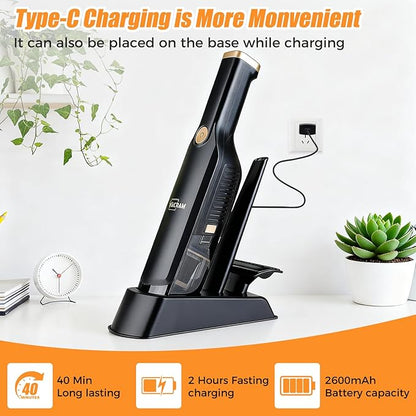Handheld Vacuum Cordless,Dust Busters Cordless with Storage Dock,15KPA High Power Portable Vacuum Vordless,USB Quick Charge,Mini Vacuum with Multi-Nozzles & Washable Filter，Black