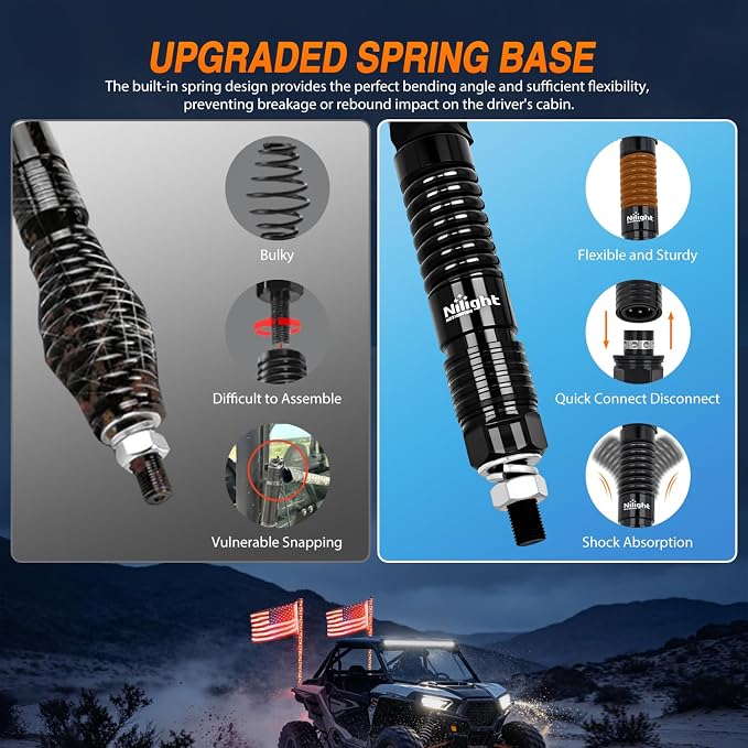 Nilight LED Whip Light 2PC 4FT Spiral RGB Antenna Whips with Spring Base, App/Remote Control DIY Chasing Patterns Brake & Reverse Turn Signal Lights for Side by Side ATV UTV RZR Can-Am Buggy Jeep