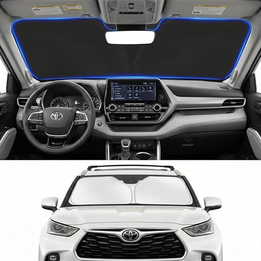 Custom Fit Windshield Sun Shade for Toyota Highlander 2020-2026 | Custom Fit Windshield Cover, Blocks UV Rays, Double-Layer Heat Shield, Durable Frame, Easy Fold & Storage