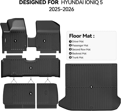 Floor Mats for 2025-2026 Hyundai Ioniq 5, Trunk Mat and Backrest Mat All Weather TPE Protector for Hyundai Ioniq 5 Accessories