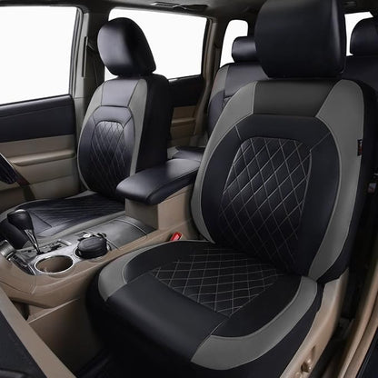 Universal Deluxe Pu Luxury Vinyl Faux Leather Car Seat Covers Full Set, Airbag Compatible, Breathable, Fit for Most Sedans, Vans, SUVs (Black and Gray)