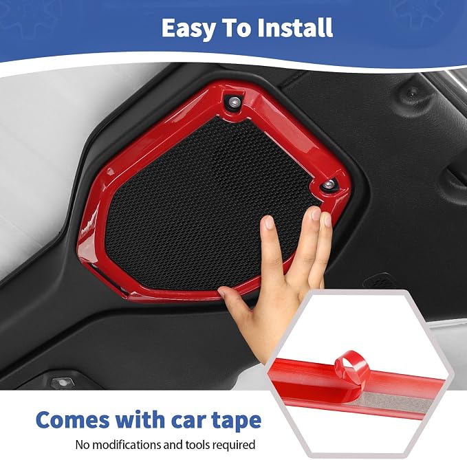 RT-TCZ for Wrangler JL Interior Trim Kit Red, Inner Door Handle Bowl Cover Speaker Trim for Jeep Wrangler JL JLU 4-Door 2018-2023 Red Interior Accessories 21pcs