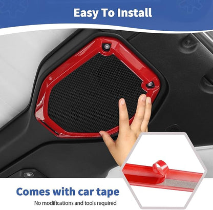 RT-TCZ for Wrangler JL Interior Trim Kit Red, Inner Door Handle Bowl Cover Speaker Trim for Jeep Wrangler JL JLU 4-Door 2018-2023 Red Interior Accessories 21pcs