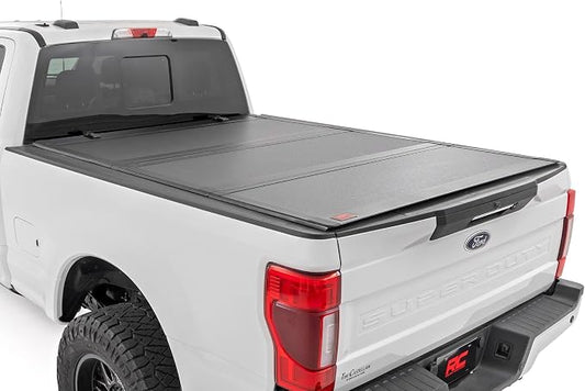 Rough Country Hard Tri-Fold Truck Bed Tonneau Cover for Ford F-250 & F-350 Super Duty (2017-2026) - Aluminum Flip-Up Bed Cover, Fits 6'10 (81.9") Bed