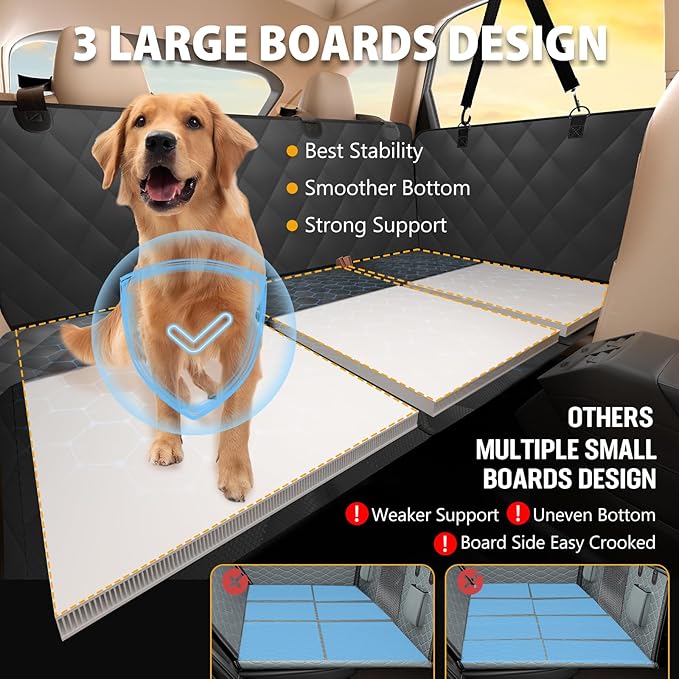 Back Seat Extender for Dogs-Large Space, Dog Car Seat Cover Hard Bottom Holds 420lbs, Sturdy Backseat Extender for Dogs,Upgraded Waterproof Pet Car Bed Dog Hammock for Car, SUV,Truck, Black