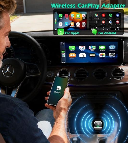 KAIY Wireless Carplay Adapter for iPhone & Android Auto, Convert Wired to Wireless Apple CarPlay Adapter, Car Play USB C USB A Dongle Plug & Play No Delay Stable Connection for iOS 10+, Android 11+