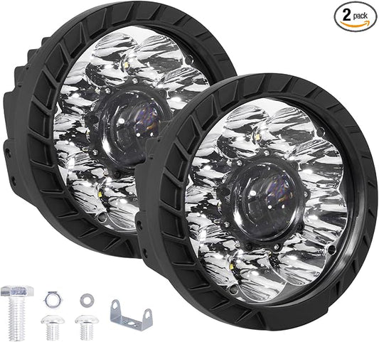2PCS Round LED Pod Lights, Spot Flood Spot Combo Work Light Bars Fit for Pickup Truck Jeep ATV UTV SUV Boat (7IN 50W)