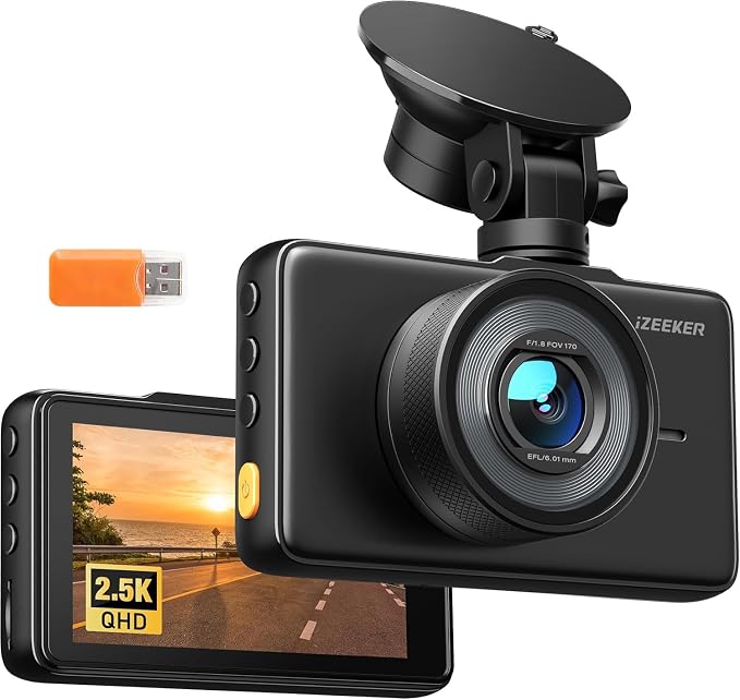 iZEEKER 2.5K Dash Cam, 1440P QHD Car Camera with 3" IPS Display, Night Vision, WDR, 170°Wide Angle, Loop Recording, G-Sensor Emergency Recording, 24H Parking Mode, Type C(No SD Card)