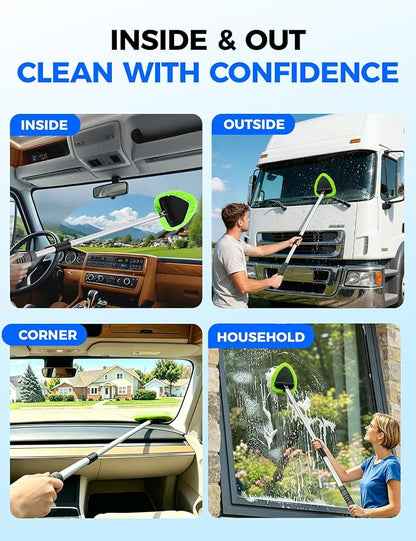 XINDELL 29-inch Windshield Cleaner Tool – Car Interior Window Cleaning Kit with Extended Long Handle & 4 Microfiber Pads, Auto Wiper Windshield Brush for Car, Trucks, SUVs, RVs & Home