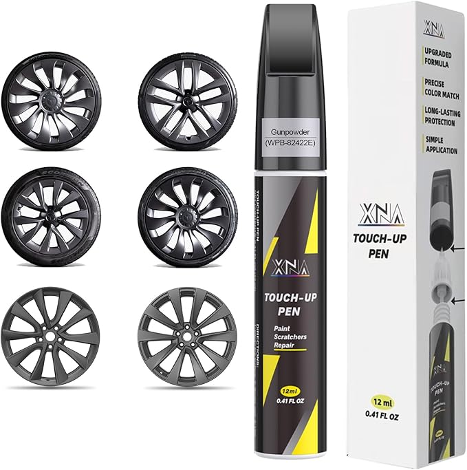 Rim Touch Up Paint(Gunpowder(WPB-82422E)) for Tesla Model Y/3/S/X Überturbine/Sport/Arachnid/Cyberstream/Turbine Wheel, 2 in 1 Car Wheel Scratch Repair Kit, Quick & Easy Remover Curb Rash