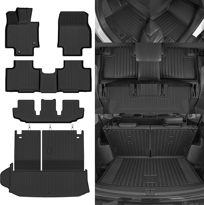 Custom Fit Floor Mats for 2020-2025 2026 Toyota Highlander, All Weather TPE Floor Liners with Trunk Mat, Odorless Full Set Interior Accessories