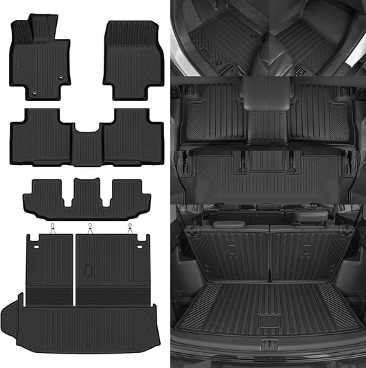 Custom Fit Floor Mats for 2020-2025 2026 Toyota Highlander, All Weather TPE Floor Liners with Trunk Mat, Odorless Full Set Interior Accessories