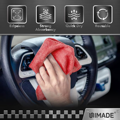 UNIMADE Microfiber Cleaning Cloth, 24 Pack Reusable Microfiber Towels for Cars Lint Free Cleaning Shop Towel Rags for Home Kitchen Automotive Bar Mechanic Restaurant Garage, 11"x 12", Red