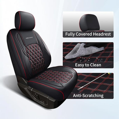 Huidasource Dodge Ram 1500 Front Seat Covers, Full Coverage Truck Seat Cover Fit for 2009-2018 ram 1500, 2010-2025 ram 2500/3500 Crew/Mega Cab, 2019-2025 ram 1500 Classic Only(Flat Front/Black&Red)