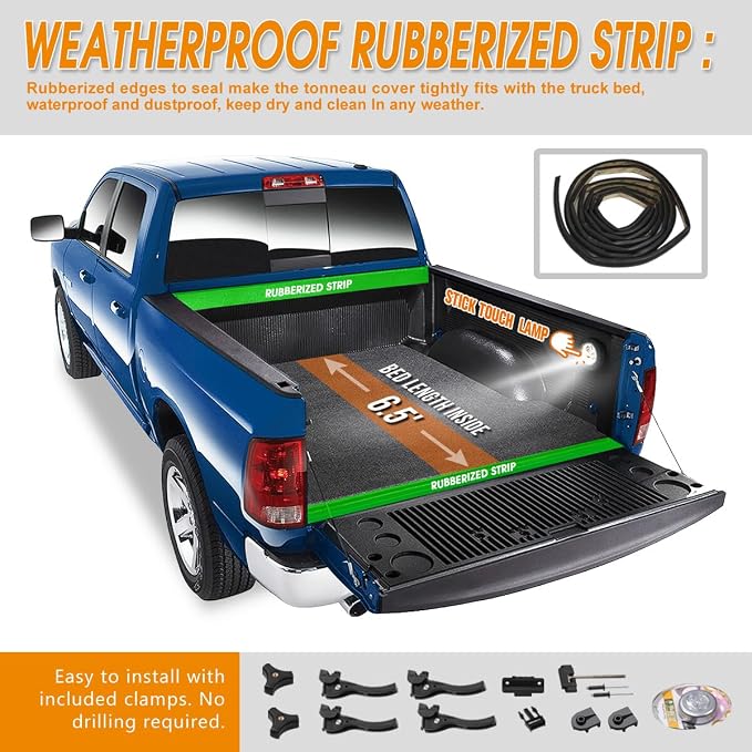FRP Hard Tri-Fold Truck Bed Tonneau Cover Compatible with 99-07 Silverado Sierra 6.5Ft Short Bed