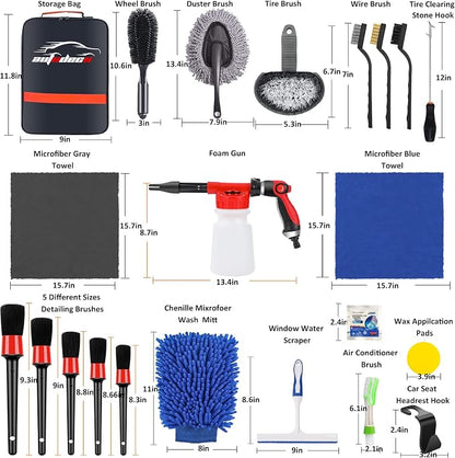 33Pcs Car Wash Detailing Kit Cleaning Kits with Foam Gun Sprayer Brush Large Wash Mitt Towels Complete Interior Exterior Car Washing Supply Set Blue