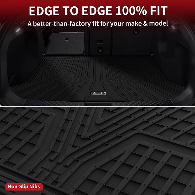LASFIT Custom Fit Trunk Cargo Mat for Volkswagen VW ID.4 2021-2026, (Only Fit Non-Adjustable Carpet Floor), All Weather Protection TPE Trunk Mat Trunk Liner Trunk Tray Cargo Liner, Easy to Clean