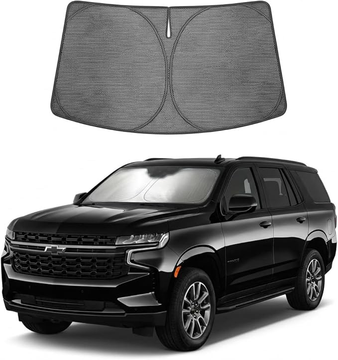 Proadsy Windshield Sun Shade Custom Fit Chevrolet Tahoe 2021-2026 Ice Crystal Black Front Window Sunshade UV and Heat Blocker Foldable Visor Keeps Car Cooler for Summer Parking and Daily Use