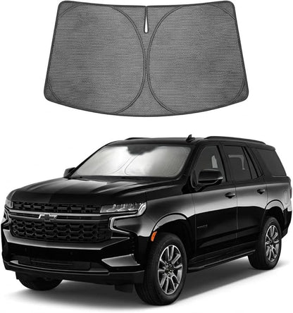 Proadsy Windshield Sun Shade Custom Fit Chevrolet Tahoe 2021-2026 Ice Crystal Black Front Window Sunshade UV and Heat Blocker Foldable Visor Keeps Car Cooler for Summer Parking and Daily Use