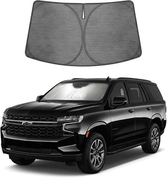 Proadsy Windshield Sun Shade Custom Fit Chevrolet Tahoe 2021-2026 Ice Crystal Black Front Window Sunshade UV and Heat Blocker Foldable Visor Keeps Car Cooler for Summer Parking and Daily Use