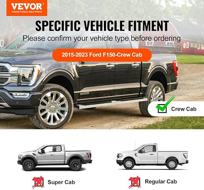 VEVOR Running Boards, 6" Step Bars Compatible with 2007-2018 Chevy Silverado/GMC Sierra 1500 Crew Cab, 2019 2500HD/3500HD/1500 LD, 201 Stainless Steel Side Steps Nerf Bars, 500LBS Capacity, 2 Piece