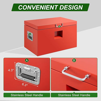 24" Truck Tool Box,Heacy Duty Metal Storage Organizer with Strong locking tongue,Trailer Tongue Box with Safe Hinge, for Truck,Pickup,RV,Garage,Best gift for family and friend,Red Power Coating