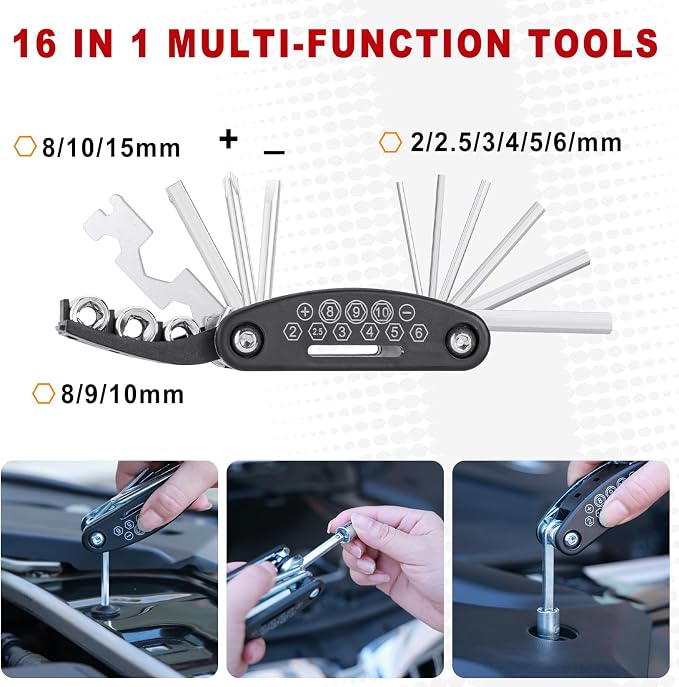 Car Roadside Emergency Kit - Car Emergency Kit with Jumper Cables, Tow Rope, Folding Shovel, Safety Hammer, Reflective Warning Triangle, Car Safety Kits for Men, Women, Teenagers