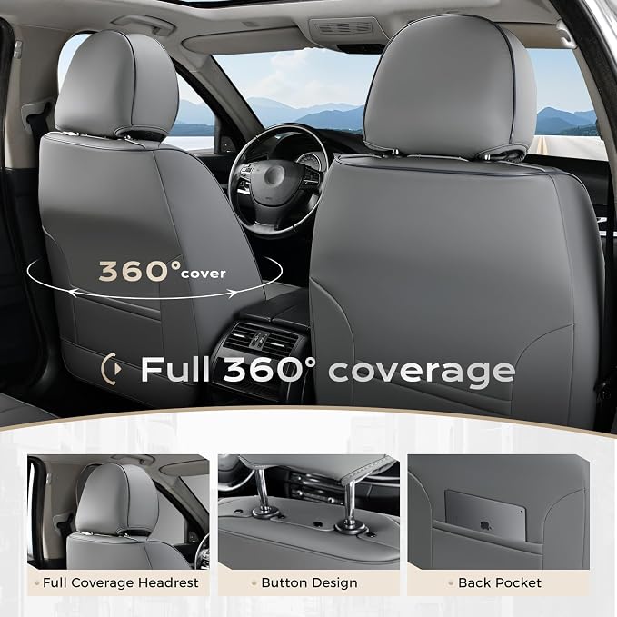 Coverado Seat Covers, Car Seat Covers Front Seats, Leather Seat Covers for Cars, Car Seat Protector Waterproof, Gray Car Seat Cushion, Front Carseat Cover Universal Fit for Most Cars Blue