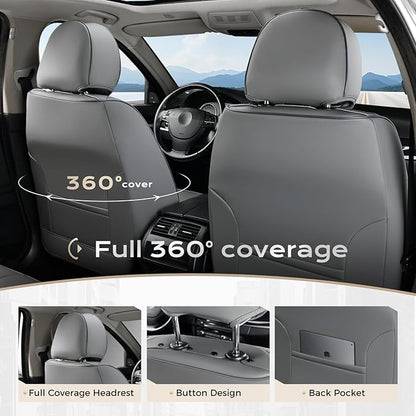 Coverado Seat Covers, Car Seat Covers Full Set, Leather Seat Covers for Cars, Car Seat Protector, Gray Car Seat Covers Front Seats and Back Seats Universal Fit for Most Cars Beige