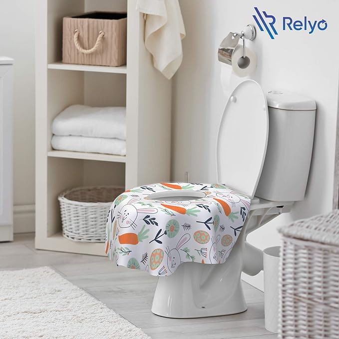 Relyo Disposable Toilet Seat Cover for Travel – 20 Pack with Covers Wrapped in Sets of 2, Non-Flushable Liners, Fits Most Seats – Kids, Toddlers, Adults (Bunny, 20)