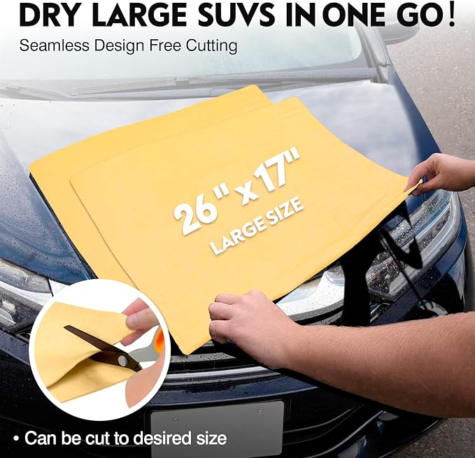 ARTIPOLY Premium Shammy Cloth for Car Drying 2pk (26”x17”)-Super Absorbent Chamois Towel for Car-Reusable Shammy Towel for Car, Bathroom,Pets, Dust Remove, No Spots/Streak/Scratch