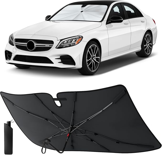 EcoNour Umbrella Foldable Windshield Sun Shade Fit for 2015-2019 2020 2021 Mercedes Benz C Class Sunshade, Front Car Window Shades Sun Visor, UV Protection, Heat Blocker, Car Accessories