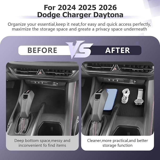 LUWU 2026 Charger Center Console Anti-Slip Mat Compatible with 2024 2025 2026 Charger Daytona R/T Scat Pack Accessories Silicone Protective Pad Liner Premium Protective Pad Phone Charger Liner Mat