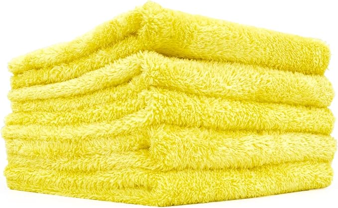 The Rag Company - Eagle Edgeless 350 (5-Pack) Professional Korean 70/30 Blend Super Plush Microfiber Detailing Towels, 350GSM, 16in x 16in, Yellow