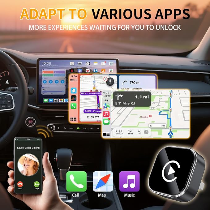 2026 Upgraded mini 2-in-1 Wireless CarPlay Adapter - Fast Auto-Connect,carplay Wireless adapters,Stable Connection, Mini Size Plug & Play Adapter for iPhone & Android Auto Compatible Cars(Black)