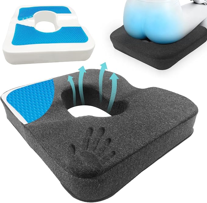 Donut Pillow for Tailbone Pain&Hemorrhoid,Wheelchair Seat Cushion for Tailbone Pain Relief,Gel Cushions for Pressure Relief,Memory Foam Pad for Office Chair,Stands& Stadium Seat Cushion(Gray)