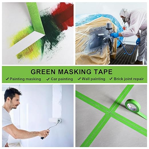 BOMEI PACK Painters Tape - Painting Tape for Car Paint Green - 1 inch x 60 Yards Paint Tape for Walls Painting, Automotive, Labeling, DIY Crafting, Decoration and School Projects, 6 Pack