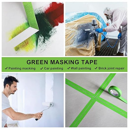 BOMEI PACK Painters Tape - Painting Tape for Car Paint Green - 1 inch x 60 Yards Paint Tape for Walls Painting, Automotive, Labeling, DIY Crafting, Decoration and School Projects, 6 Pack