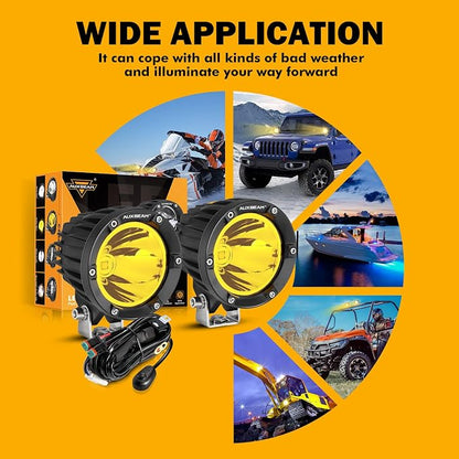 Auxbeam 4 Inch 72W Amber Fog Lights, 2PCS 7200LM LED Round Offroad Light Pods, Yellow Spot Beam Driving Off Road Work Light Bar with Wiring Harness Kit for Jeep Vehicle Pickup Trucks ATV UTV SUV