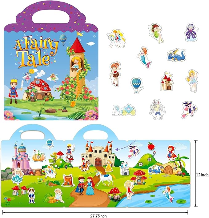 Reusable Sticker Book for Kids, Fairy Stickers Educational Learning Toys Travel Stickers Activity Books for Toddler Girls Boys Age 3+ Birthday Gifts