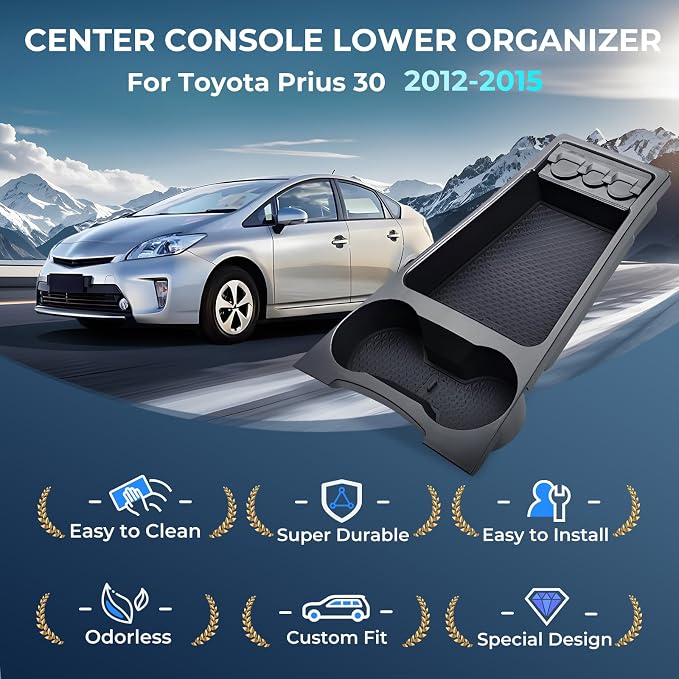 Center Console Organizer Lower Tray for Toyota Prius 30 2015 2014 2013 2012 (Not Fit Prius V), Durable ABS Plastic Under Center Console Storage Box Interior Accessories for 2012-2015 Prius